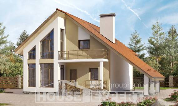 170-009-П Проект двухэтажного дома мансардный этаж и гаражом, небольшой дом из керамзитобетонных блоков, House Expert