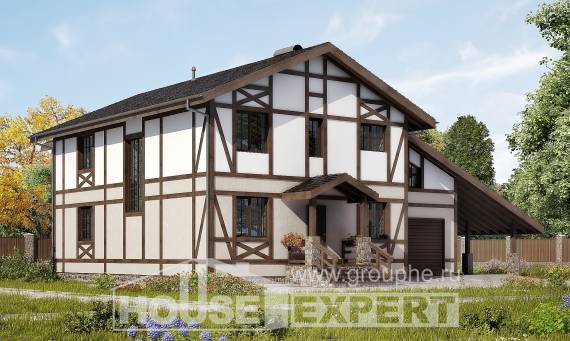 250-002-П Проект двухэтажного дома мансардой, гараж, просторный загородный дом из кирпича, House Expert