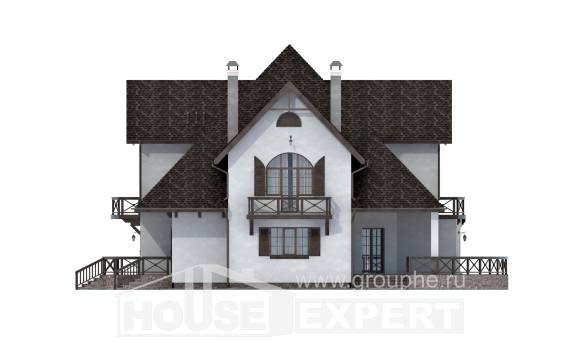 350-001-Л Проект двухэтажного дома с мансардой и гаражом, современный домик из пеноблока, House Expert