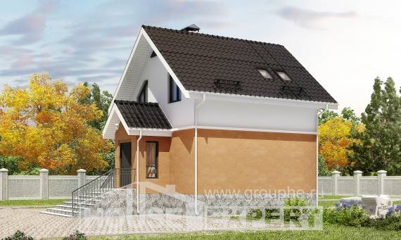 100-005-Л Проект двухэтажного дома мансардой, бюджетный коттедж из керамзитобетонных блоков, House Expert