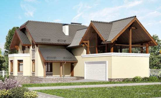 255-003-П Проект двухэтажного дома с мансардным этажом и гаражом, классический домик из пеноблока, House Expert
