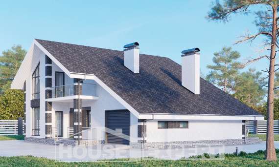 190-008-П Проект двухэтажного дома с мансардой, гараж, современный домик из керамзитобетонных блоков, House Expert