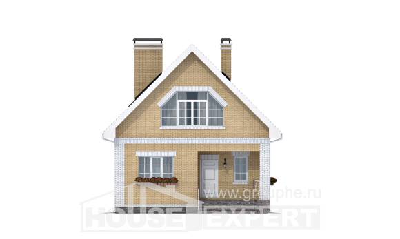 130-004-П Проект двухэтажного дома мансардой, бюджетный коттедж из газобетона, House Expert
