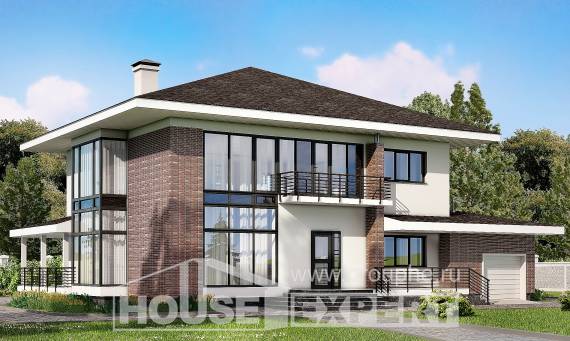 275-002-П Проект двухэтажного дома и гаражом, уютный дом из кирпича, House Expert