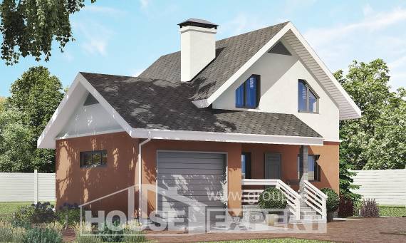 120-002-Л Проект двухэтажного дома мансардой, гараж, простой коттедж из пеноблока, House Expert