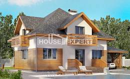 155-004-П Проект двухэтажного дома с мансардой и гаражом, уютный загородный дом из бризолита, House Expert