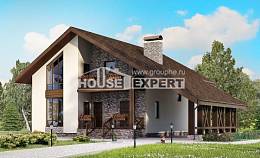 155-007-П Проект двухэтажного дома с мансардой и гаражом, простой домик из газобетона, House Expert