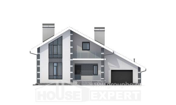 180-001-П Проект двухэтажного дома мансардой и гаражом, недорогой домик из газобетона, House Expert
