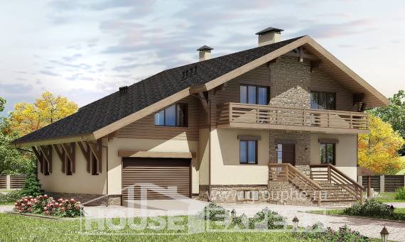 420-001-Л Проект трехэтажного дома мансардой, гараж, большой коттедж из кирпича, House Expert