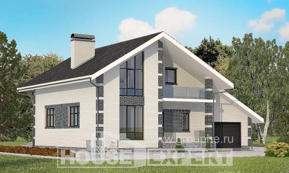 180-001-П Проект двухэтажного дома с мансардой и гаражом, красивый домик из теплоблока, House Expert