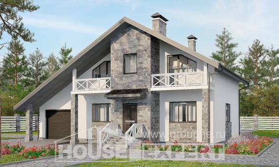 180-017-Л Проект двухэтажного дома с мансардным этажом и гаражом, простой домик из поризованных блоков, House Expert