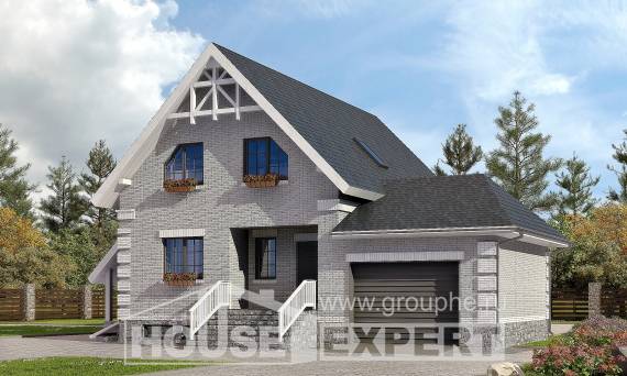 200-009-П Проект трехэтажного дома мансардный этаж и гаражом, классический домик из газосиликатных блоков, House Expert