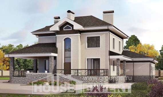 365-001-Л Проект трехэтажного дома и гаражом, большой домик из кирпича, House Expert