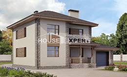 185-004-П Проект двухэтажного дома и гаражом, современный коттедж из керамзитобетонных блоков, House Expert