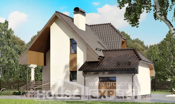 150-001-Л Проект двухэтажного дома мансардой и гаражом, компактный домик из газобетона, House Expert