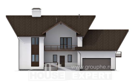 300-002-П Проект двухэтажного дома мансардой и гаражом, просторный дом из пеноблока, House Expert
