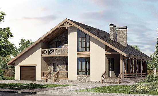 265-001-Л Проект двухэтажного дома с мансардным этажом и гаражом, огромный дом из пеноблока, House Expert