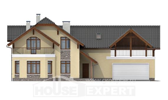 255-003-П Проект двухэтажного дома с мансардой, гараж, огромный дом из газобетона, House Expert
