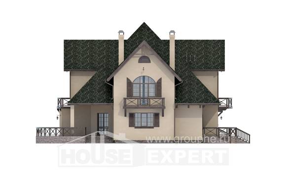350-001-П Проект двухэтажного дома с мансардой и гаражом, современный домик из теплоблока, House Expert