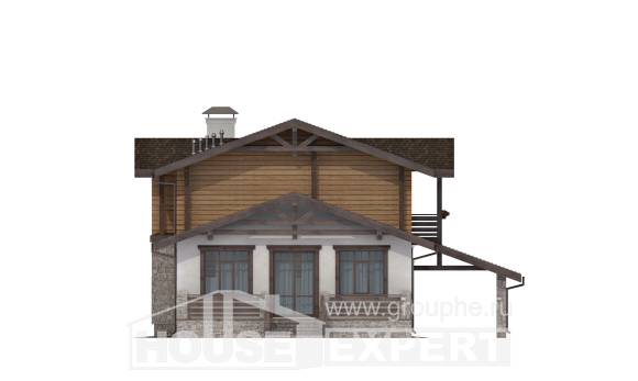 170-004-Л Проект двухэтажного дома мансардой, гараж, скромный домик из арболита из бревен, House Expert