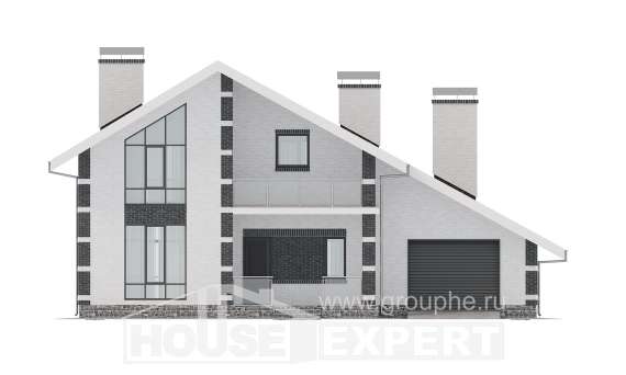 190-008-П Проект двухэтажного дома мансардный этаж, гараж, классический загородный дом из твинблока, House Expert