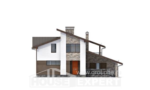 200-010-П Проект двухэтажного дома мансардой, гараж, средний загородный дом из теплоблока, House Expert