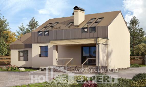 150-015-Л Проект двухэтажного дома с мансардой и гаражом, компактный загородный дом из твинблока, House Expert