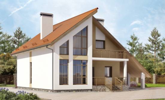 170-009-П Проект двухэтажного дома с мансардой и гаражом, экономичный коттедж из поризованных блоков | Проекты домов от House Expert
