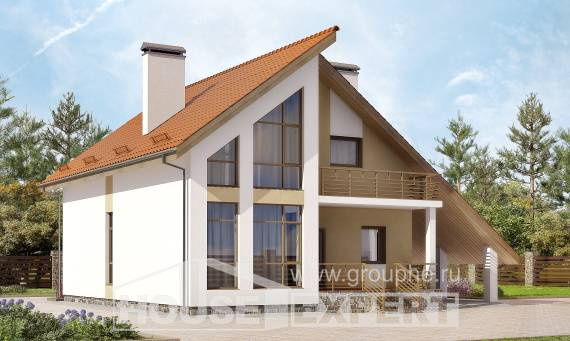 170-009-П Проект двухэтажного дома с мансардой и гаражом, небольшой дом из блока, House Expert