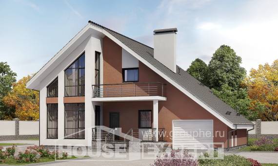 200-007-П Проект двухэтажного дома с мансардным этажом, гараж, красивый загородный дом из теплоблока, House Expert