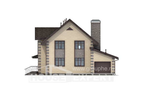 160-004-П Проект двухэтажного дома мансардный этаж, гараж, классический домик из керамзитобетонных блоков, House Expert