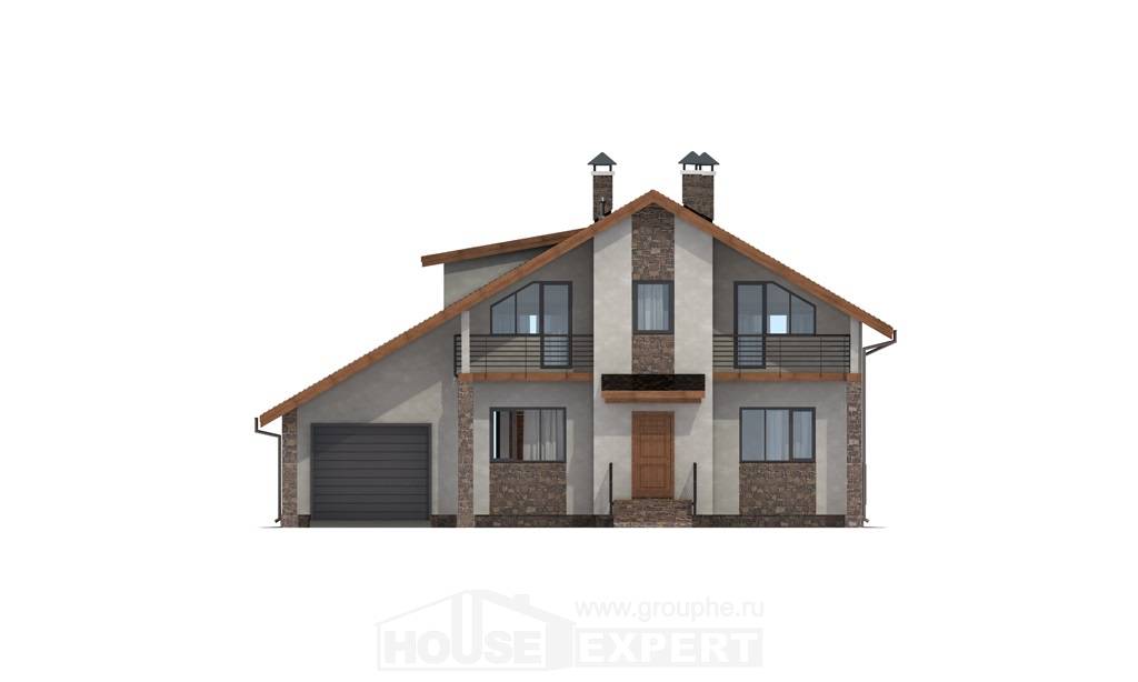 180-008-Л Проект двухэтажного дома мансардный этаж и гаражом, простой коттедж из газосиликатных блоков, House Expert