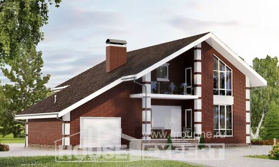 180-001-Л Проект двухэтажного дома мансардой и гаражом, простой домик из теплоблока, House Expert