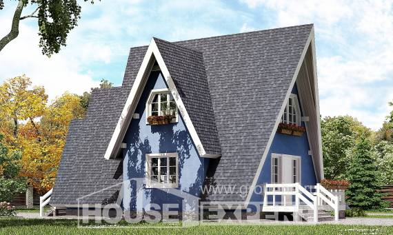 100-002-П Проект двухэтажного дома мансардой, недорогой домик из дерева, House Expert