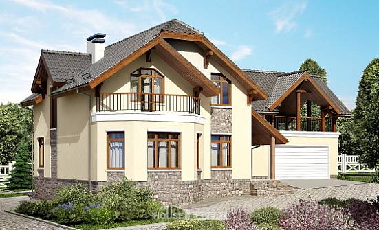 255-003-П Проект двухэтажного дома с мансардным этажом и гаражом, классический домик из пеноблока, House Expert