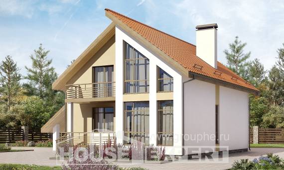 170-009-П Проект двухэтажного дома мансардой, гараж, скромный коттедж из арболита, House Expert