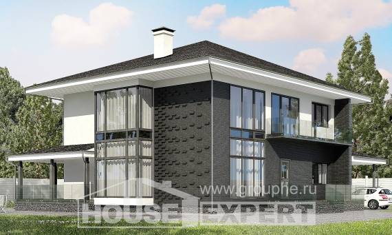 245-002-П Проект двухэтажного дома, гараж, красивый домик из твинблока, House Expert