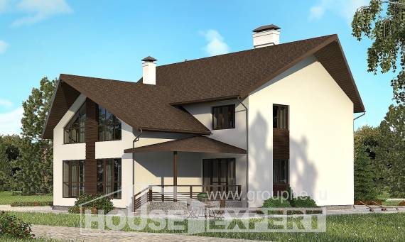 300-002-П Проект двухэтажного дома с мансардным этажом, гараж, просторный коттедж из пеноблока, House Expert