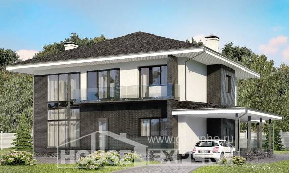 245-002-П Проект двухэтажного дома и гаражом, современный домик из арболита, House Expert