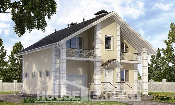 150-002-Л Проект двухэтажного дома с мансардой и гаражом, бюджетный коттедж из пеноблока, House Expert