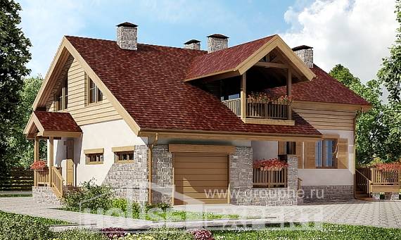 165-002-П Проект двухэтажного дома с мансардным этажом и гаражом, классический домик из бризолита, House Expert