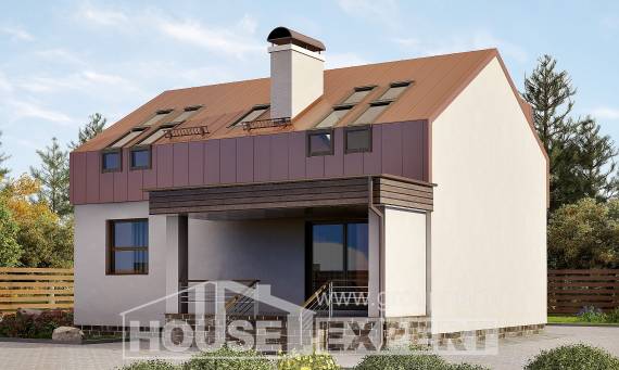 120-004-Л Проект двухэтажного дома с мансардой, компактный дом из твинблока, House Expert