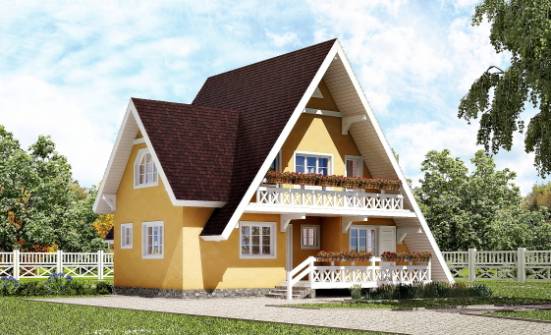 155-008-П Проект двухэтажного дома мансардой, скромный загородный дом из бревен | Проекты домов от House Expert