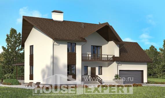 300-002-П Проект двухэтажного дома с мансардным этажом, гараж, красивый домик из твинблока, House Expert