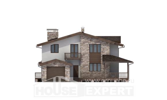 220-001-П Проект двухэтажного дома мансардой и гаражом, современный домик из поризованных блоков, House Expert