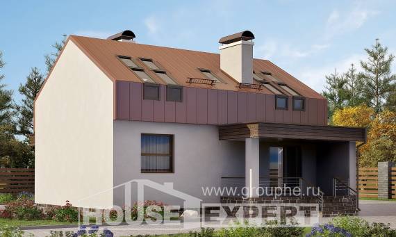 120-004-Л Проект двухэтажного дома мансардный этаж, классический домик из пеноблока, House Expert