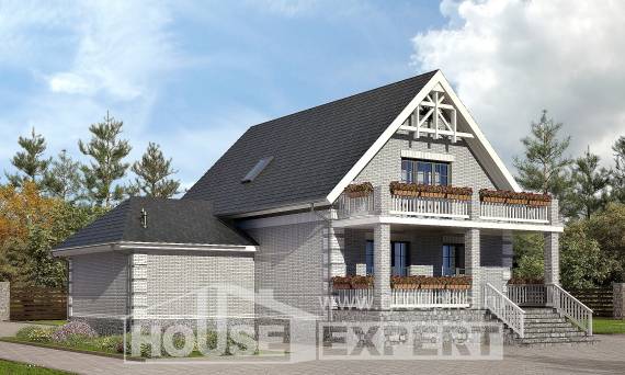 200-009-П Проект трехэтажного дома с мансардой и гаражом, средний загородный дом из арболита, House Expert
