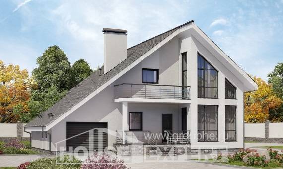200-007-Л Проект двухэтажного дома мансардный этаж, гараж, классический домик из керамзитобетонных блоков, House Expert
