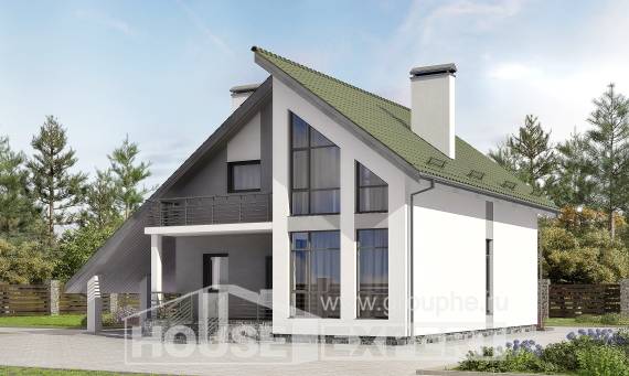 170-009-Л Проект двухэтажного дома мансардой и гаражом, уютный коттедж из пеноблока, House Expert