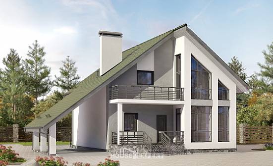 170-009-Л Проект двухэтажного дома с мансардным этажом и гаражом, недорогой дом из поризованных блоков | Проекты домов от House Expert